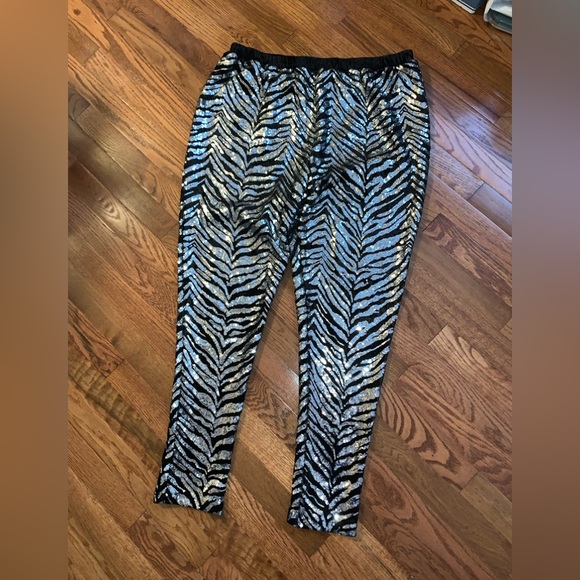 Capsule Faux Black Velvet and Silver Sequin Pants. Sz 18.   EUC!! - Picture 1 of 10